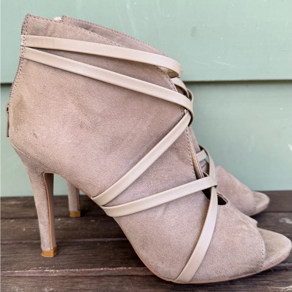 Tan Stiletto Heels with Criss-Cross Strap Detail